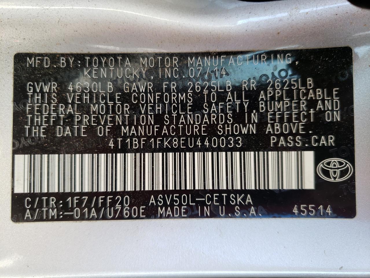 Photo 10 from auction – 2014 TOYOTA CAMRY L with VIN 4T1BF1FK8EU440033