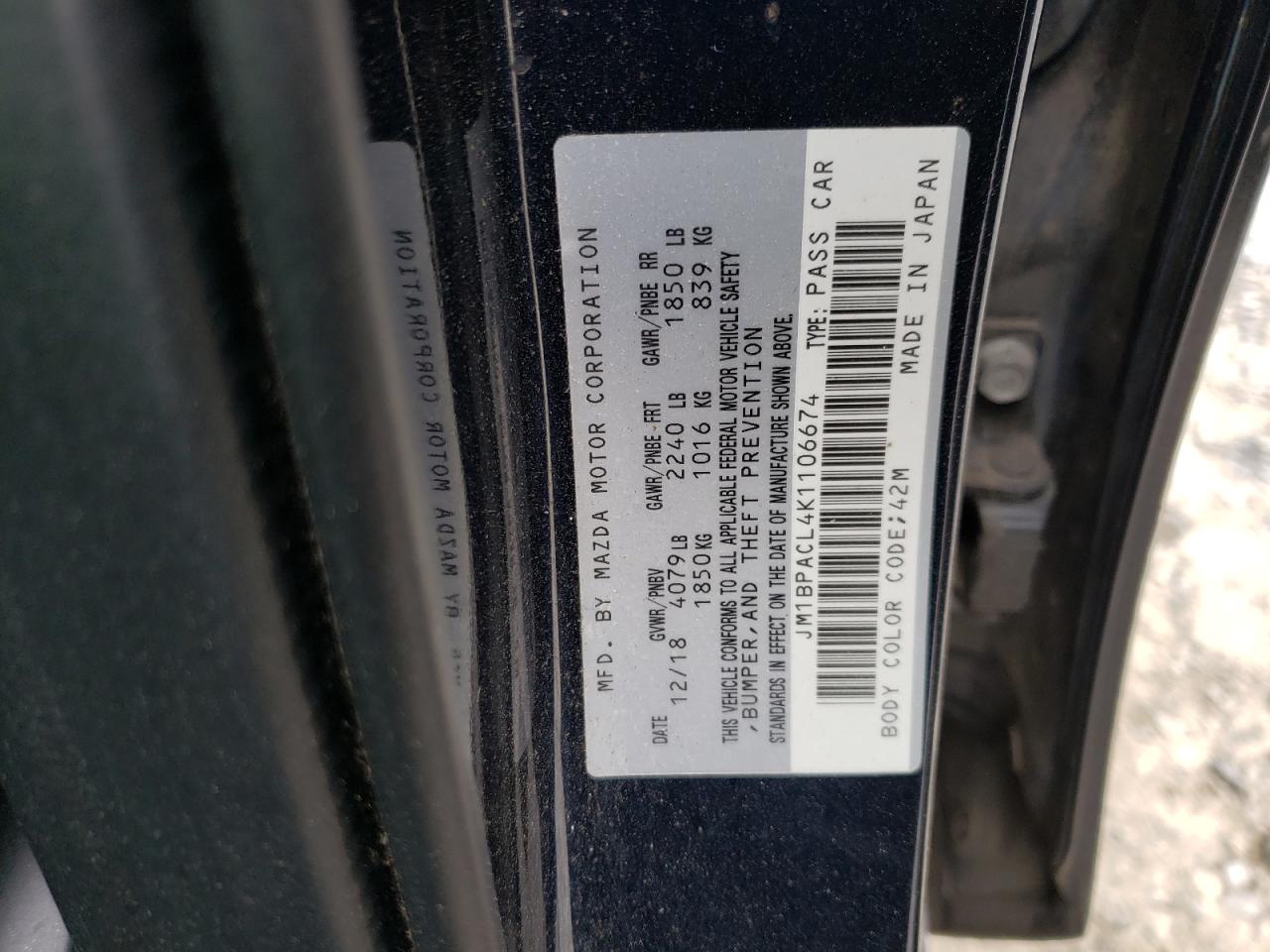 Photo 10 from auction – 2019 MAZDA 3 PREFERRE with VIN JM1BPACL4K1106674