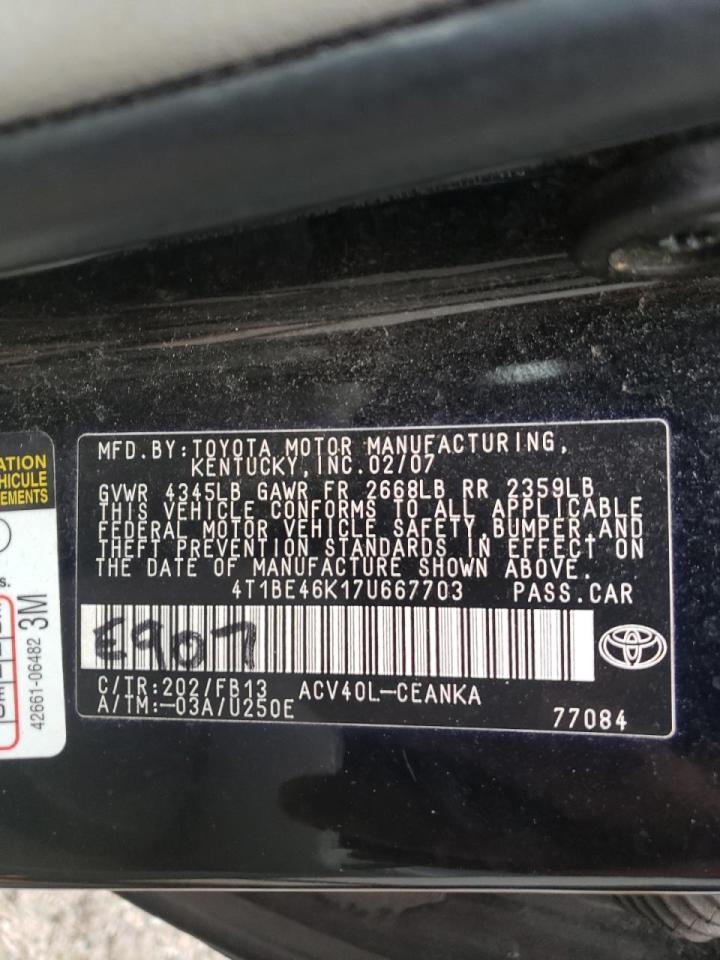 Photo 10 from auction – 2007 TOYOTA CAMRY CE with VIN 4T1BE46K17U667703