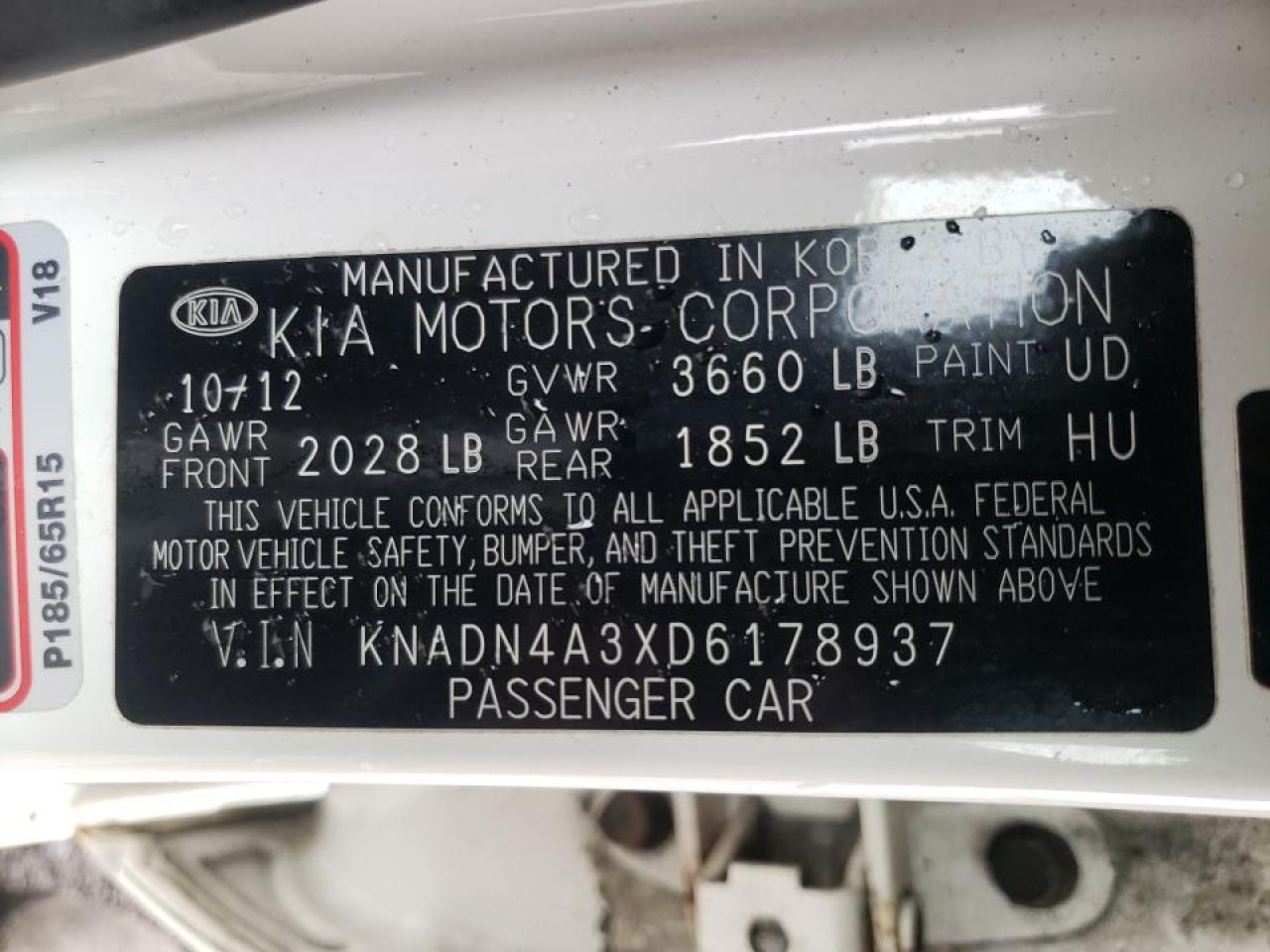 Photo 10 from auction – 2013 KIA RIO EX with VIN KNADN4A3XD6178937