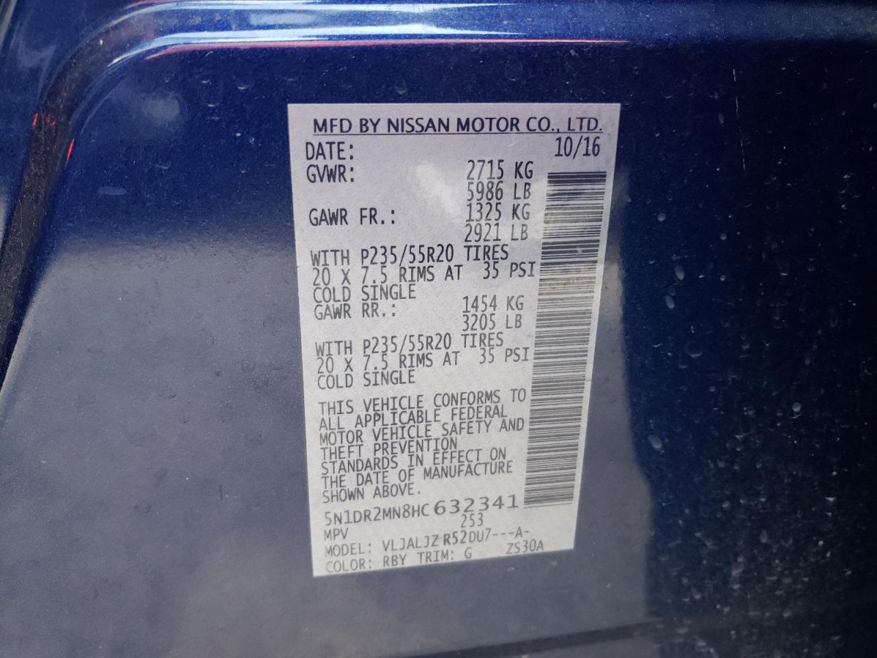 Photo 10 from auction – 2017 NISSAN PATHFINDER with VIN 5N1DR2MN8HC632341