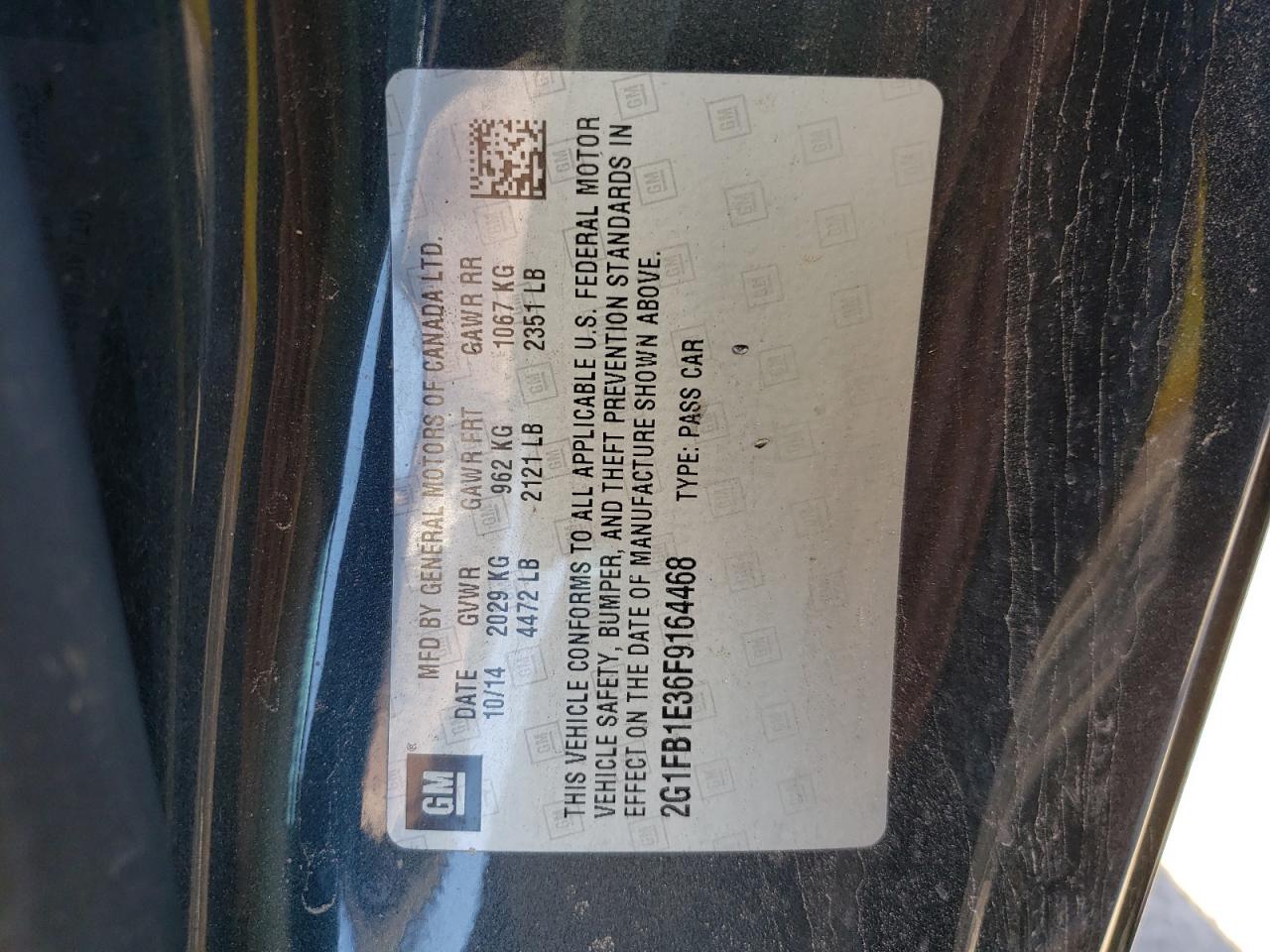 Photo 10 from auction – 2015 CHEVROLET CAMARO LS with VIN 2G1FB1E36F9164468