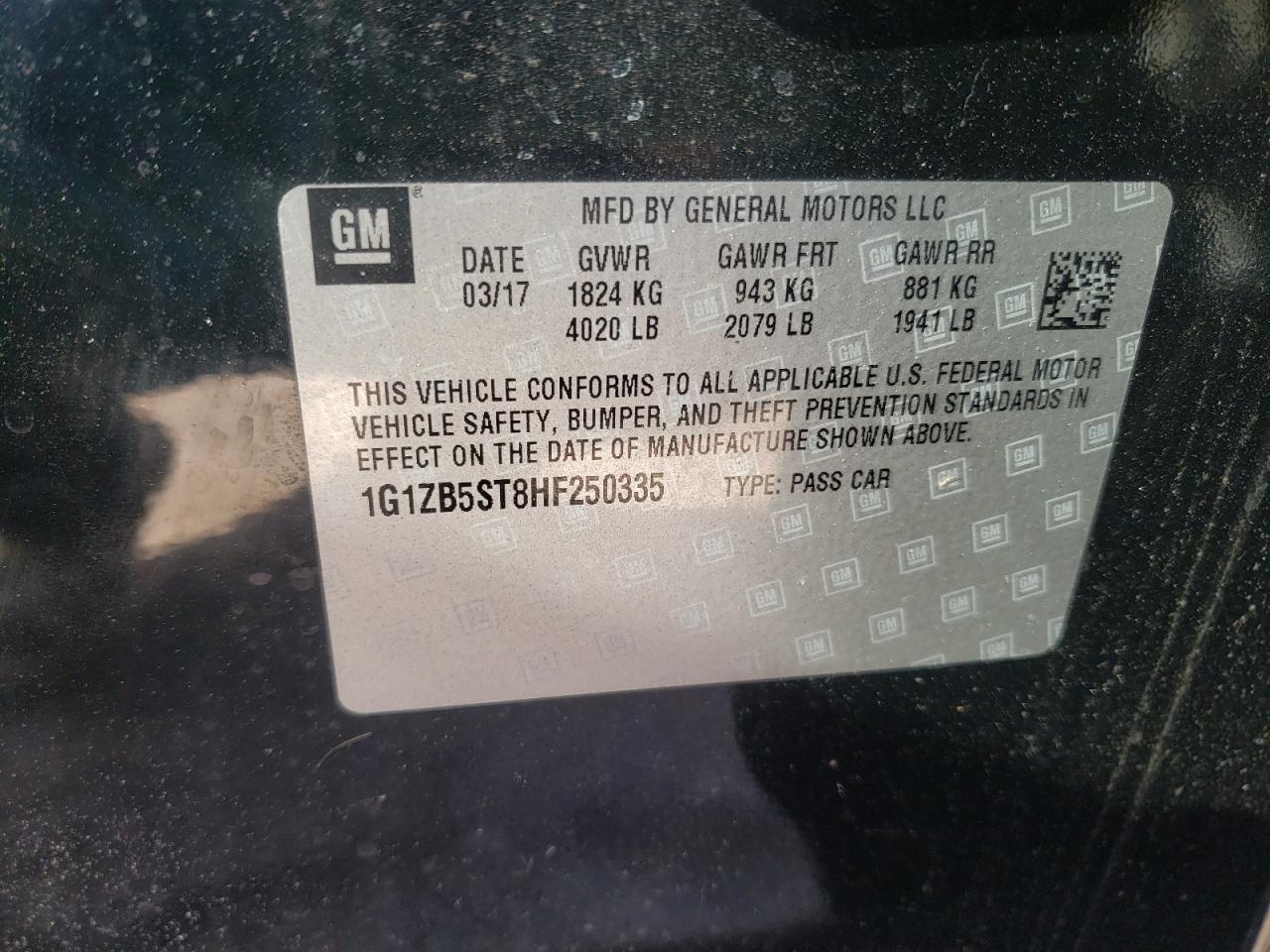 Photo 10 from auction – 2017 CHEVROLET MALIBU LS with VIN 1G1ZB5ST8HF250335