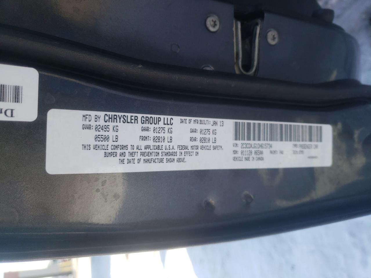 Photo 10 from auction – 2013 DODGE CHARGER SX with VIN 2C3CDXJG1DH615734