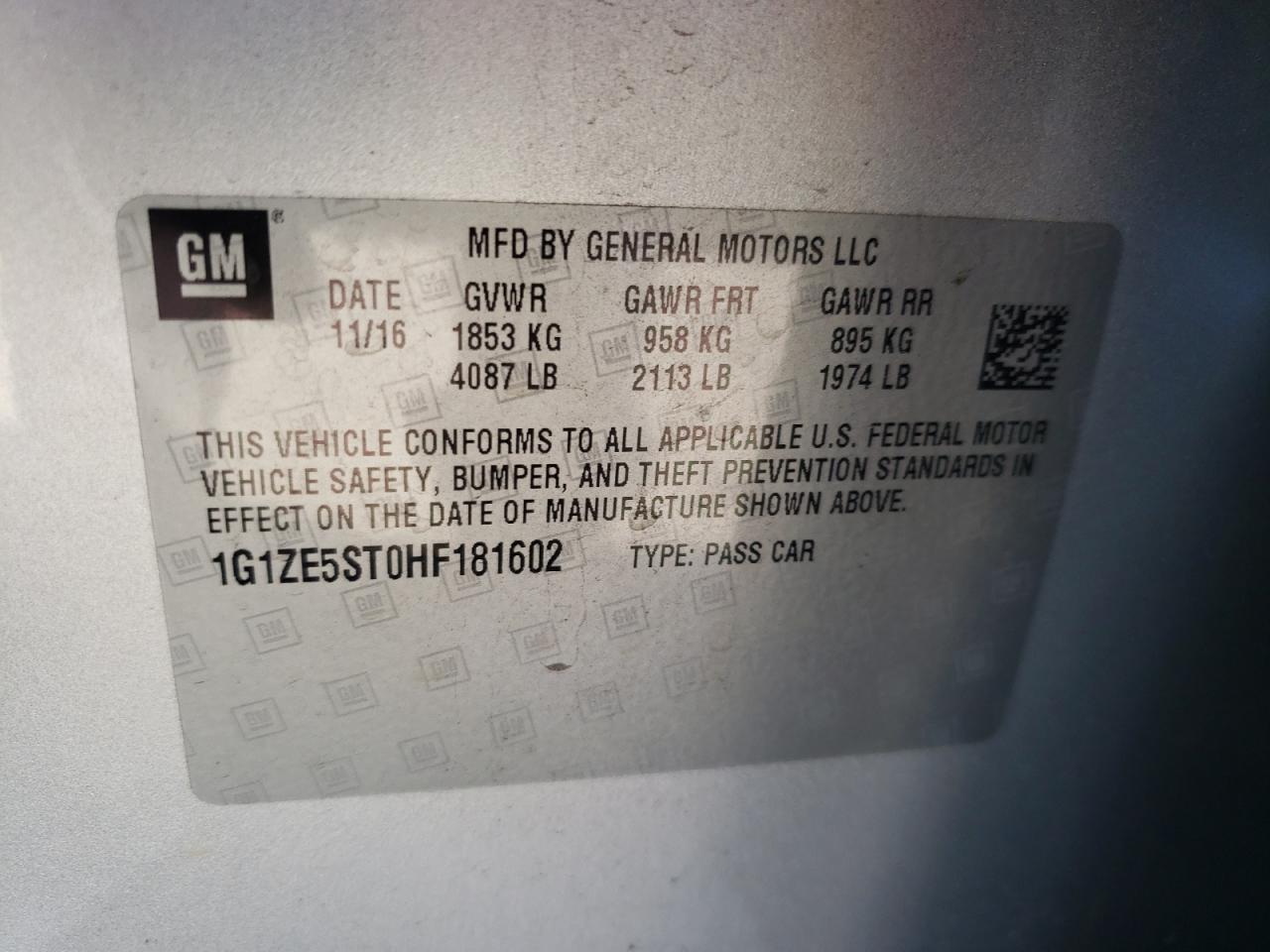 Photo 10 from auction – 2017 CHEVROLET MALIBU LT with VIN 1G1ZE5ST0HF181602