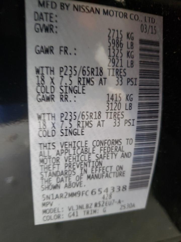 Photo 10 from auction – 2015 NISSAN PATHFINDER with VIN 5N1AR2MM9FC654338