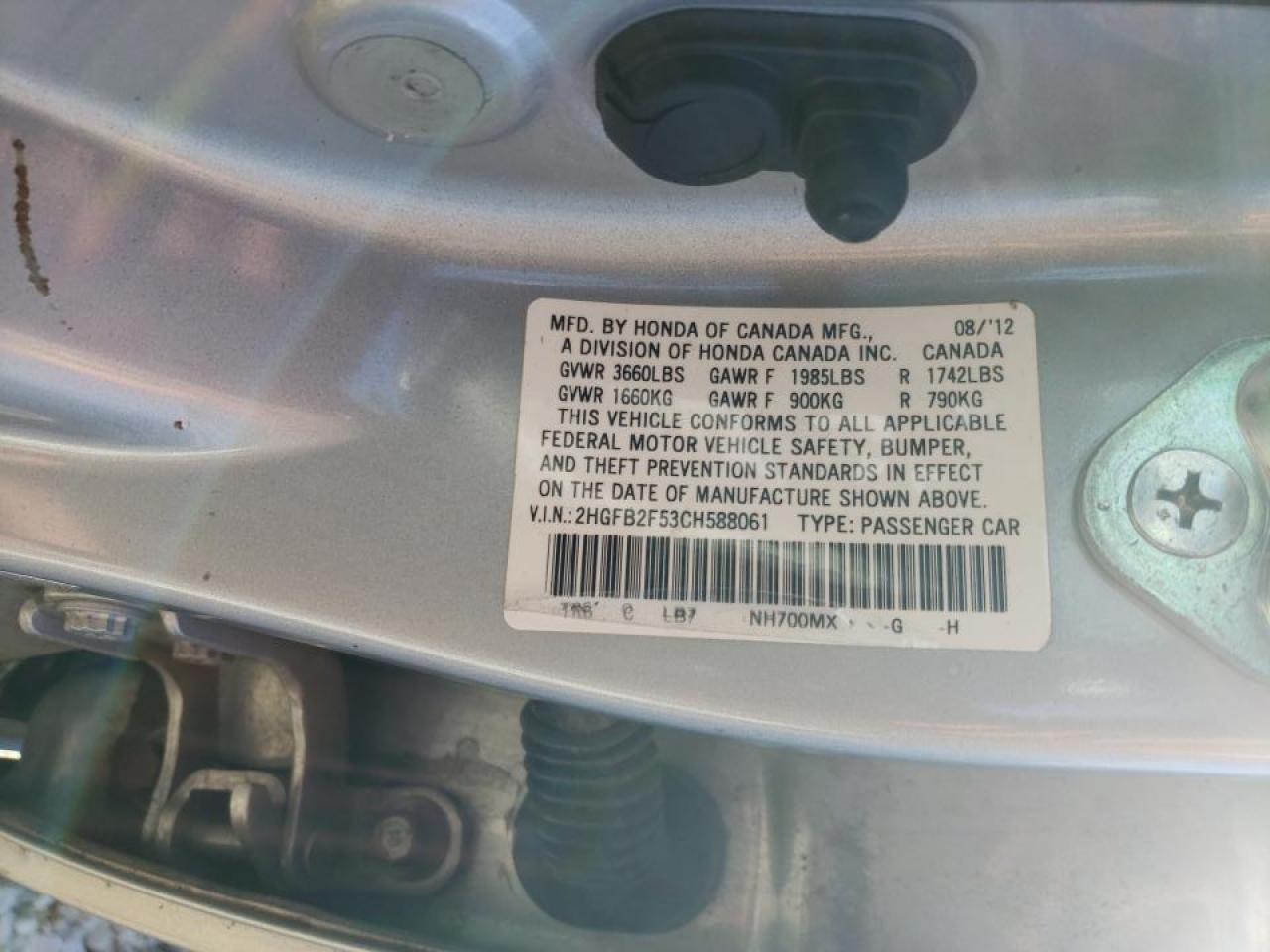 Photo 10 from auction – 2012 HONDA CIVIC LX with VIN 2HGFB2F53CH588061