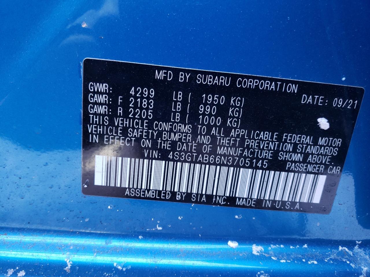 Photo 10 from auction – 2022 SUBARU IMPREZA with VIN 4S3GTAB66N3705145