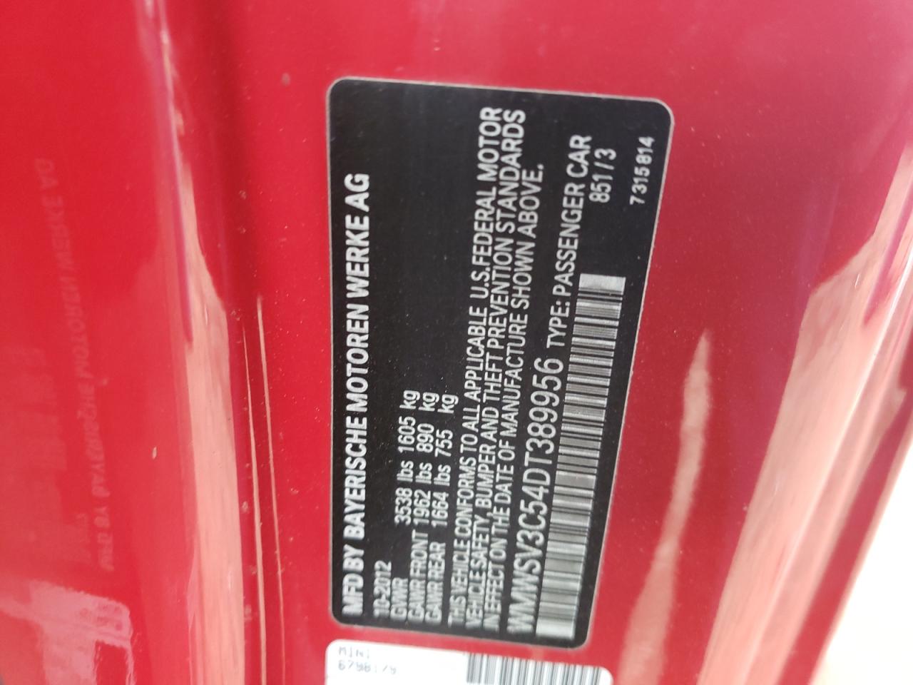 Photo 10 from auction – 2013 MINI COOPER with VIN WMWSV3C54DT389956