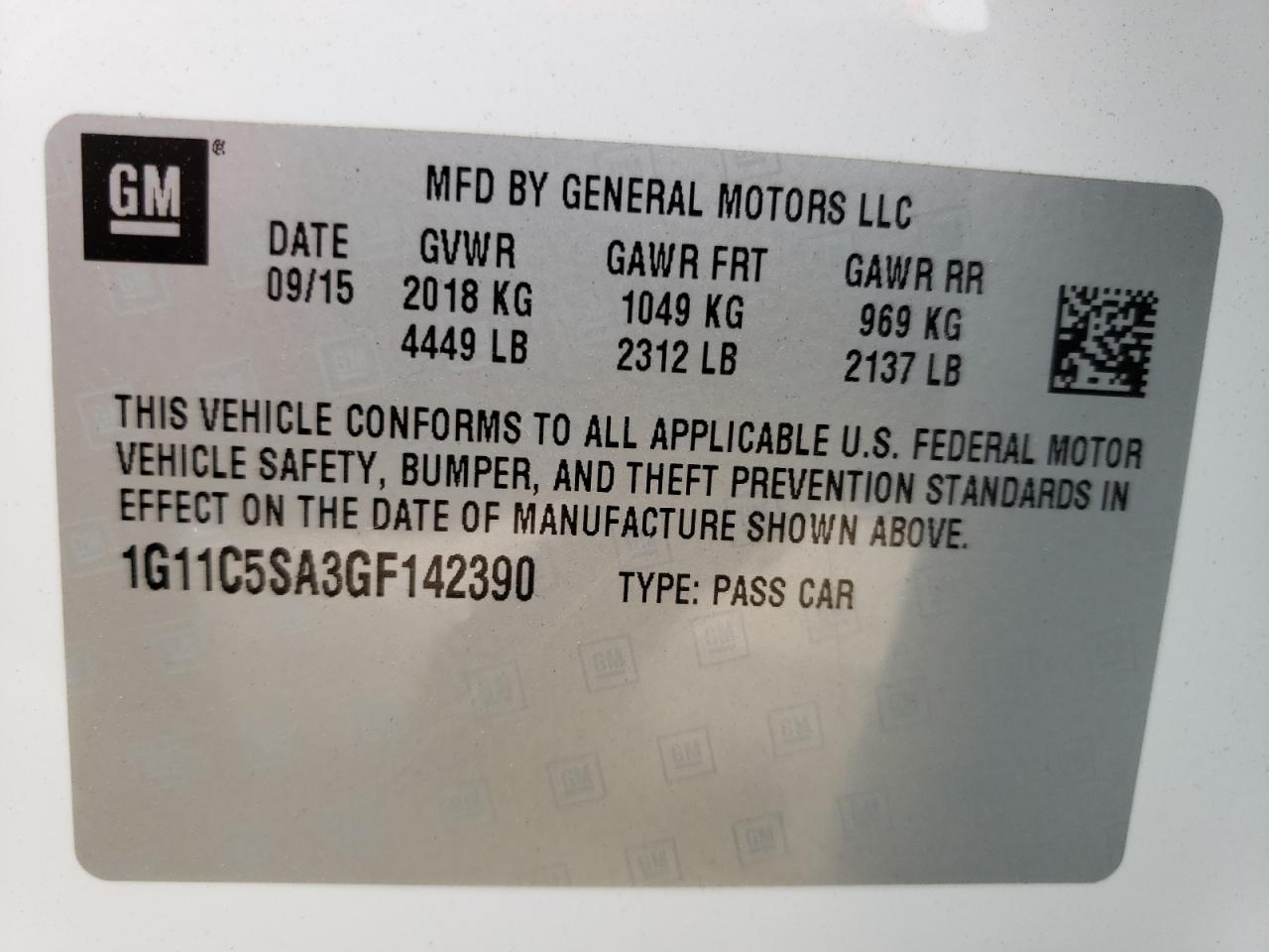 Photo 10 from auction – 2016 CHEVROLET MALIBU LIM with VIN 1G11C5SA3GF142390
