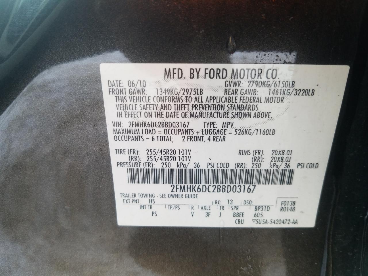 Photo 10 from auction – 2011 FORD FLEX LIMIT with VIN 2FMHK6DC2BBD03167