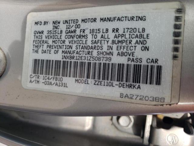 Photo 10 from auction – 2001 TOYOTA COROLLA CE with VIN 1NXBR12E31Z508739