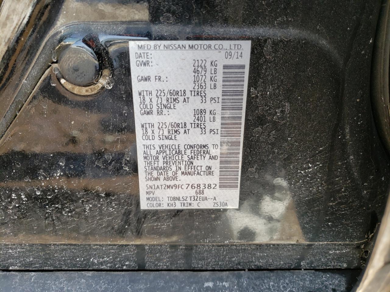 Photo 10 from auction – 2015 NISSAN ROGUE S with VIN 5N1AT2MV9FC768382