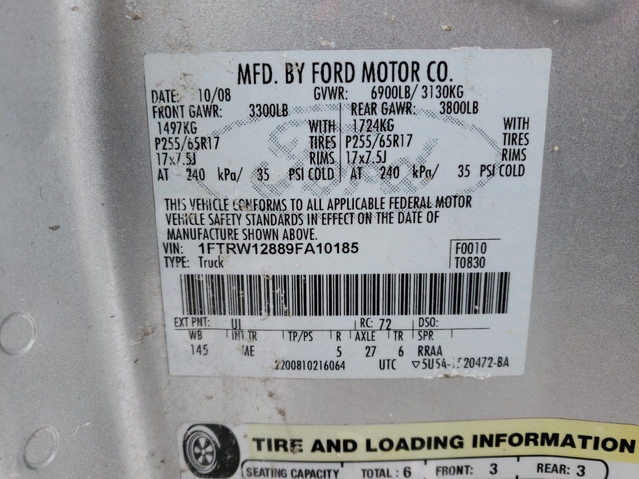 Photo 10 from auction – 2009 FORD F150 SUPER with VIN 1FTRW12889FA10185