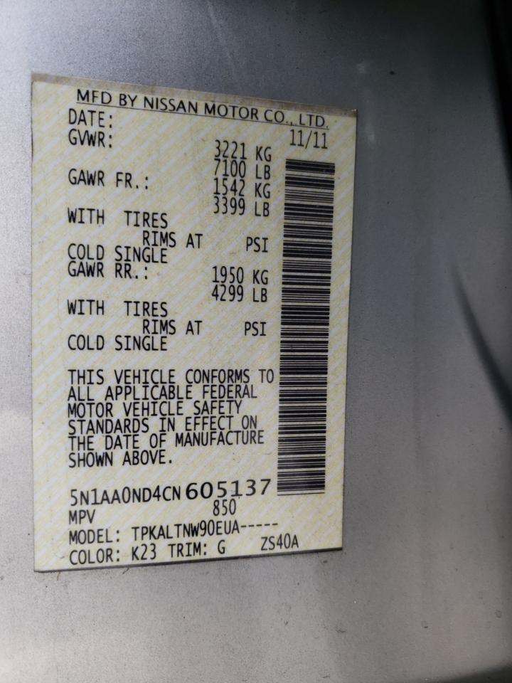 Photo 10 from auction – 2012 NISSAN ARMADA SV with VIN 5N1AA0ND4CN605137