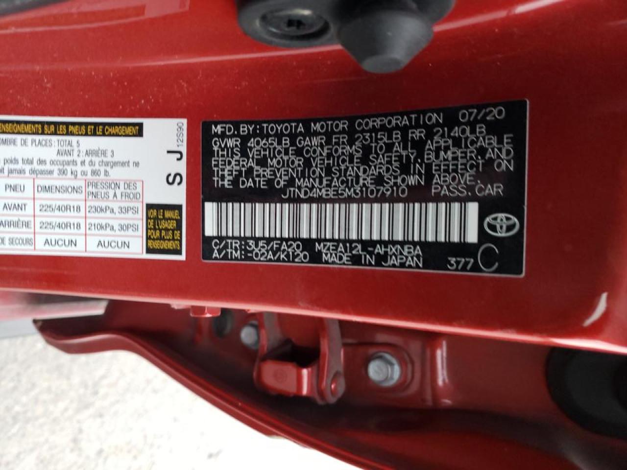 Photo 10 from auction – 2021 TOYOTA COROLLA SE with VIN JTND4MBE5M3107910