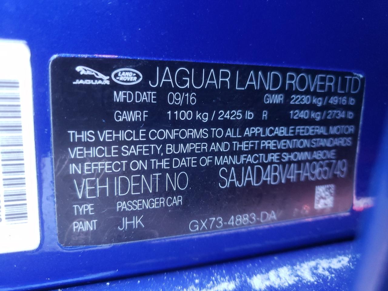 Photo 10 from auction – 2017 JAGUAR XE PREMIUM with VIN SAJAD4BV4HA965749