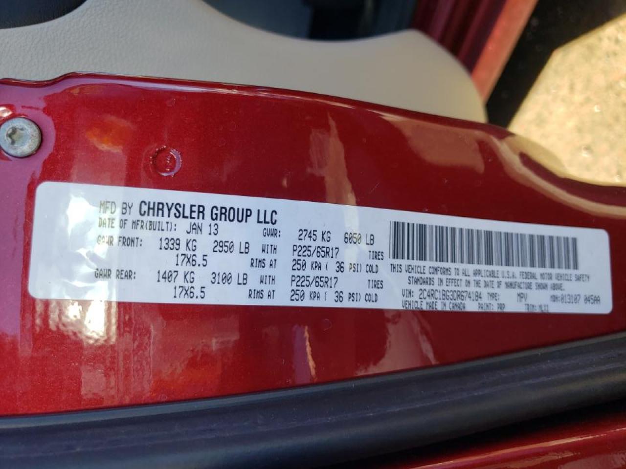 Photo 10 from auction – 2013 CHRYSLER TOWN & COU with VIN 2C4RC1BG3DR674184