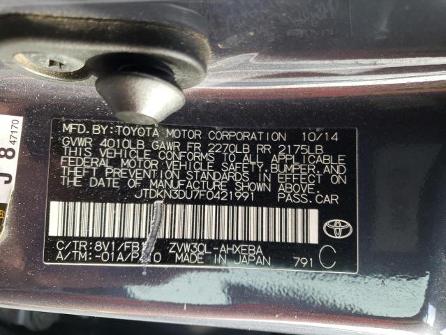 Photo 10 from auction – 2015 TOYOTA PRIUS with VIN JTDKN3DU7F0421991