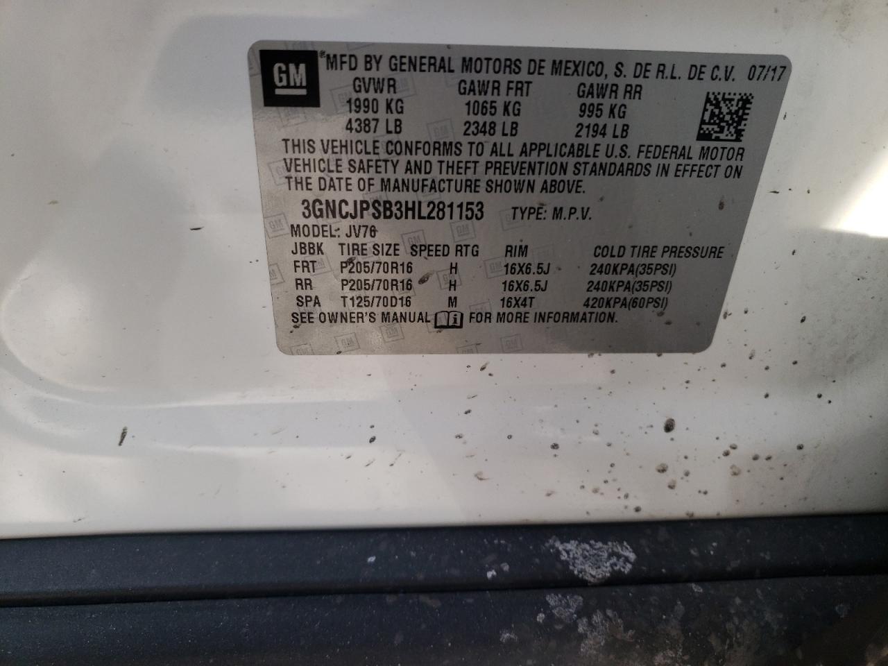 Photo 10 from auction – 2017 CHEVROLET TRAX with VIN 3GNCJPSB3HL281153