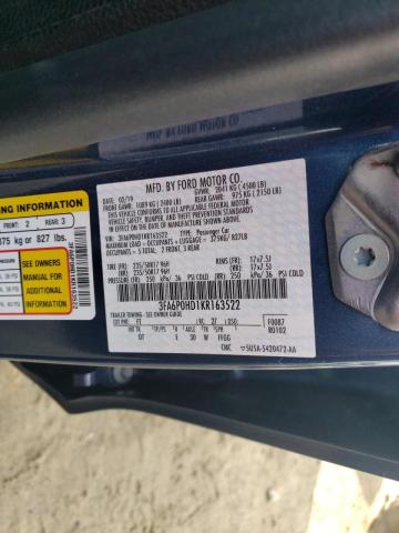 Photo 10 from auction – 2019 FORD FUSION SE with VIN 3FA6P0HD1KR163522