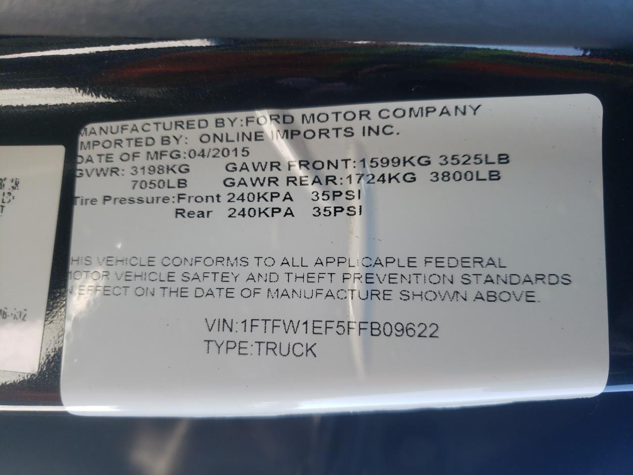 Photo 10 from auction – 2015 FORD F150 SUPER with VIN 1FTFW1EF5FFB09622