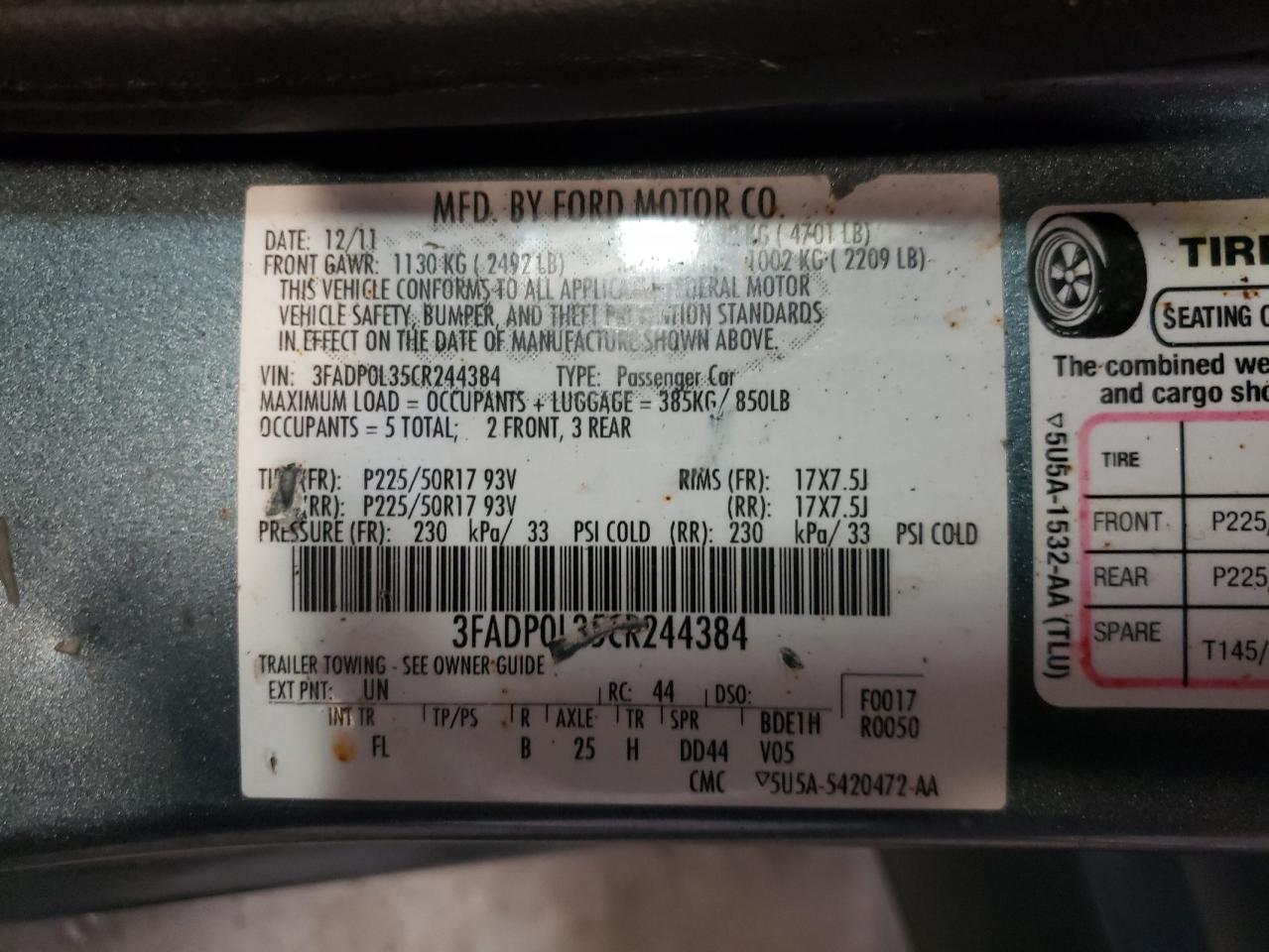 Photo 10 from auction – 2012 FORD FUSION HYB with VIN 3FADP0L35CR244384