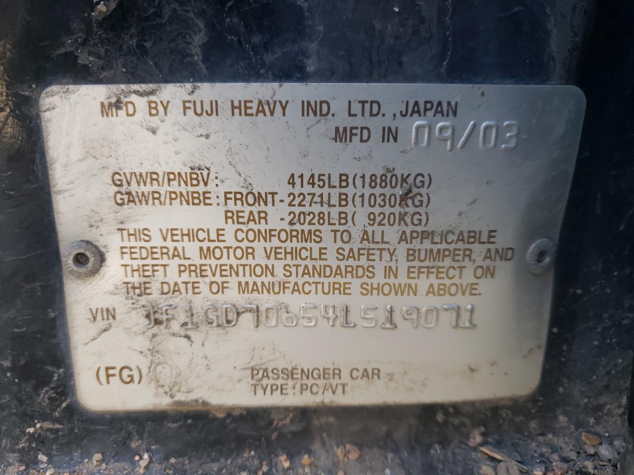 Photo 10 from auction – 2004 SUBARU IMPREZA WR with VIN JF1GD70654L519071