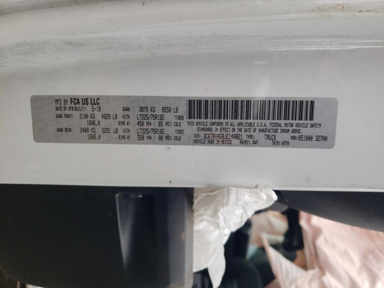 Photo 10 from auction – 2018 RAM PROMASTER with VIN 3C6TRVAG9JE140821