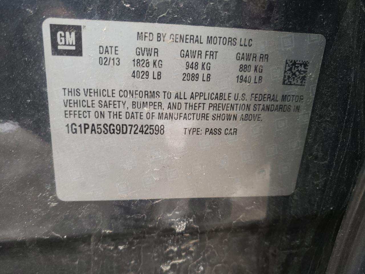 Photo 10 from auction – 2013 CHEVROLET CRUZE LS with VIN 1G1PA5SG9D7242598