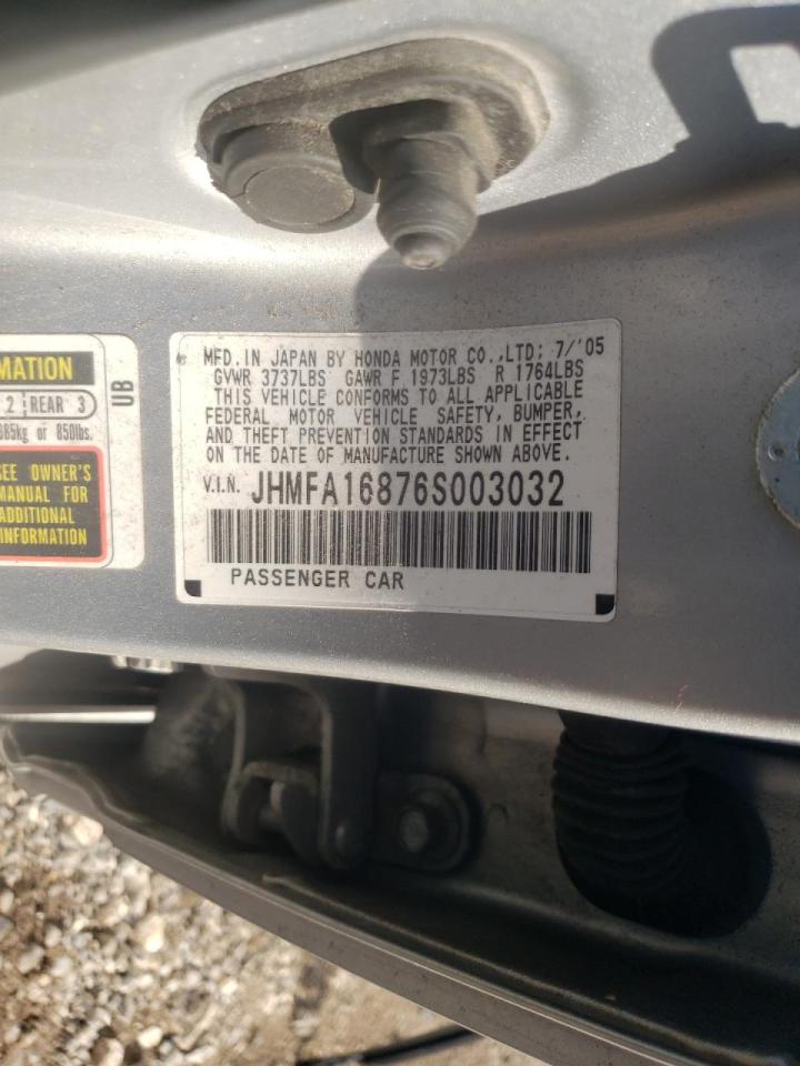 Photo 10 from auction – 2006 HONDA CIVIC EX with VIN JHMFA16876S003032