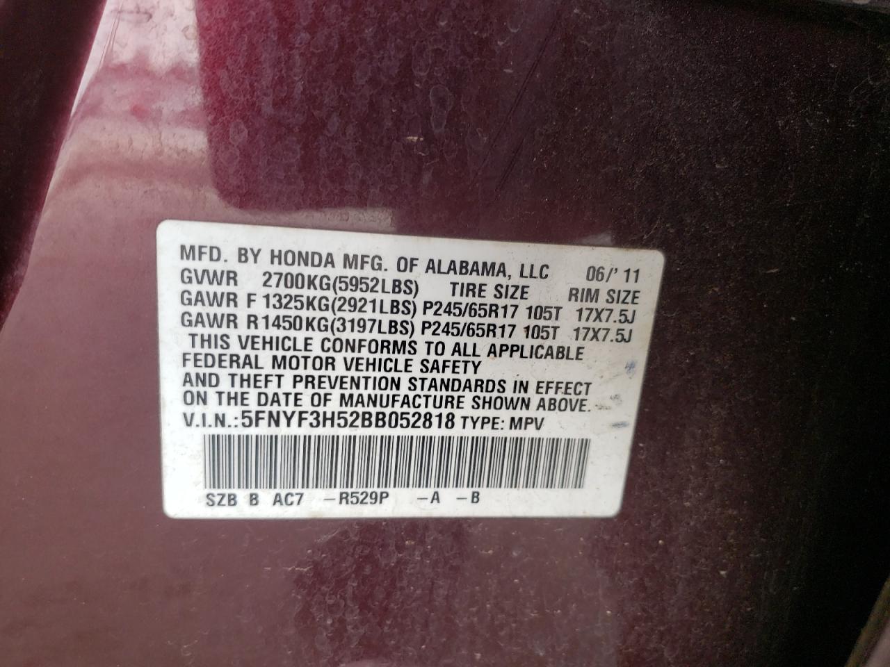 Zdjęcie 10 z aukcji – 2011 HONDA PILOT EXL z VIN 5FNYF3H52BB052818