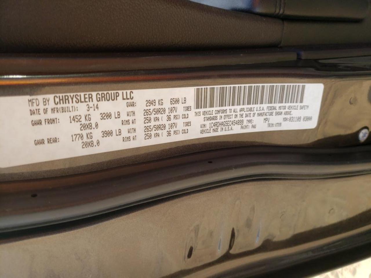 Photo 10 from auction – 2014 DODGE DURANGO SX with VIN 1C4RDHAG5EC454899