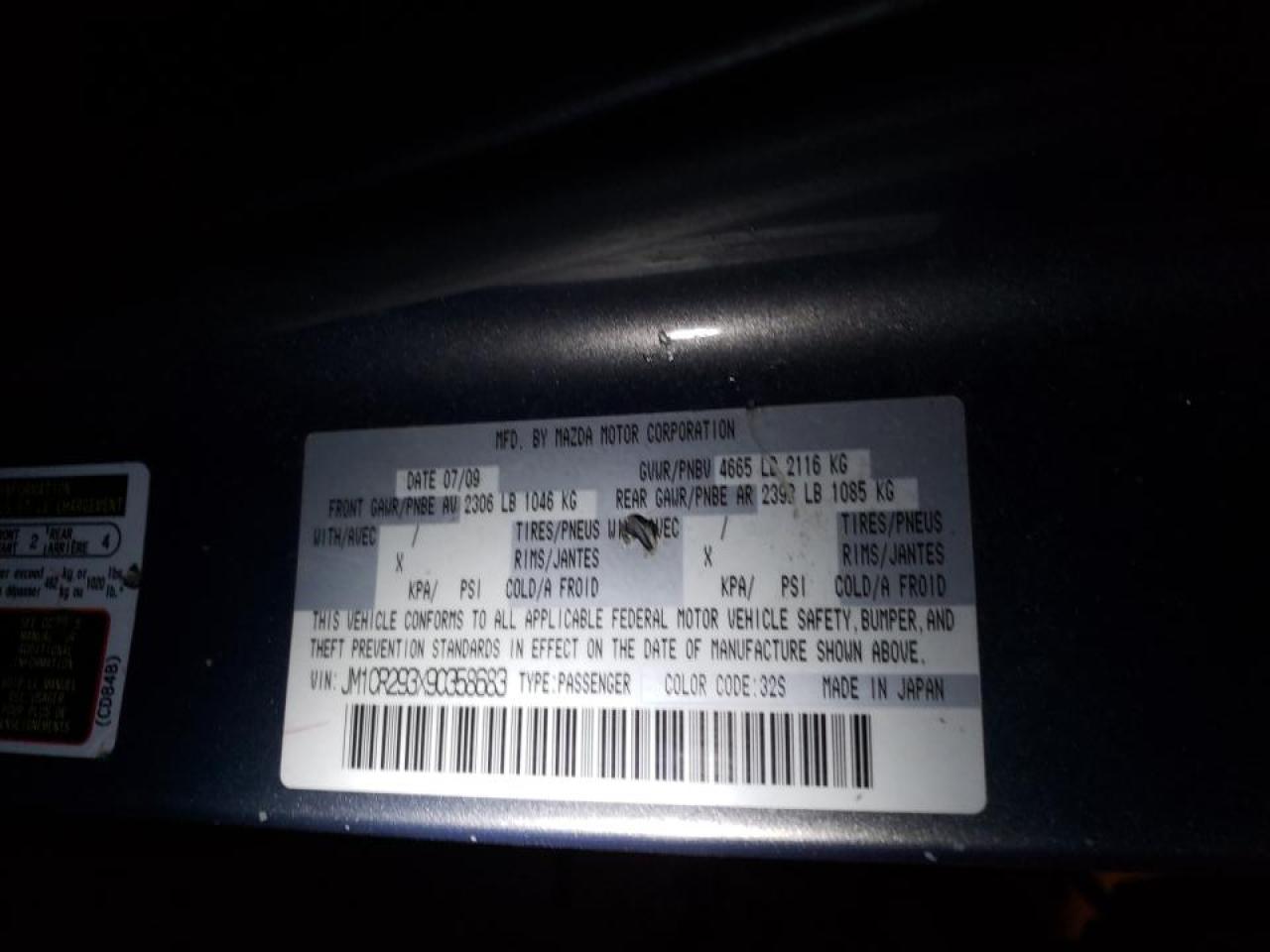 Photo 10 from auction – 2009 MAZDA 5 with VIN JM1CR293X90358683