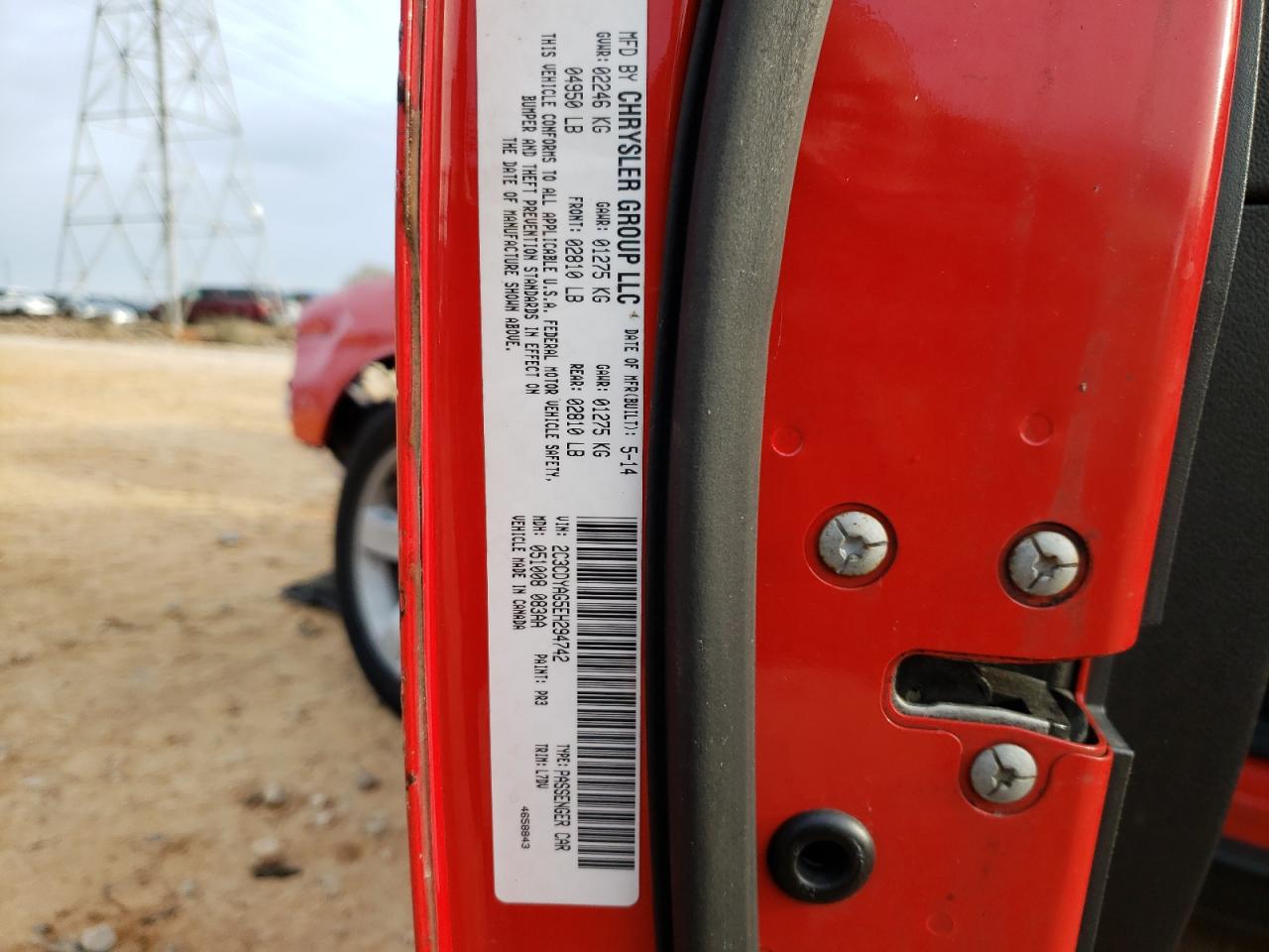 Photo 10 from auction – 2014 DODGE CHALLENGER with VIN 2C3CDYAG5EH294742
