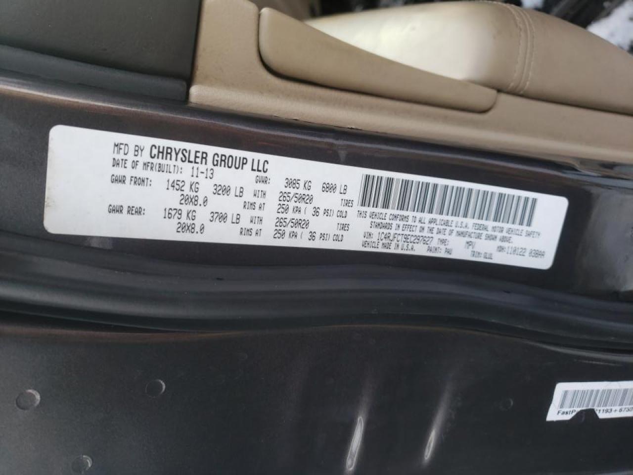 Photo 10 from auction – 2014 JEEP GRAND CHER with VIN 1C4RJFCT9EC297627
