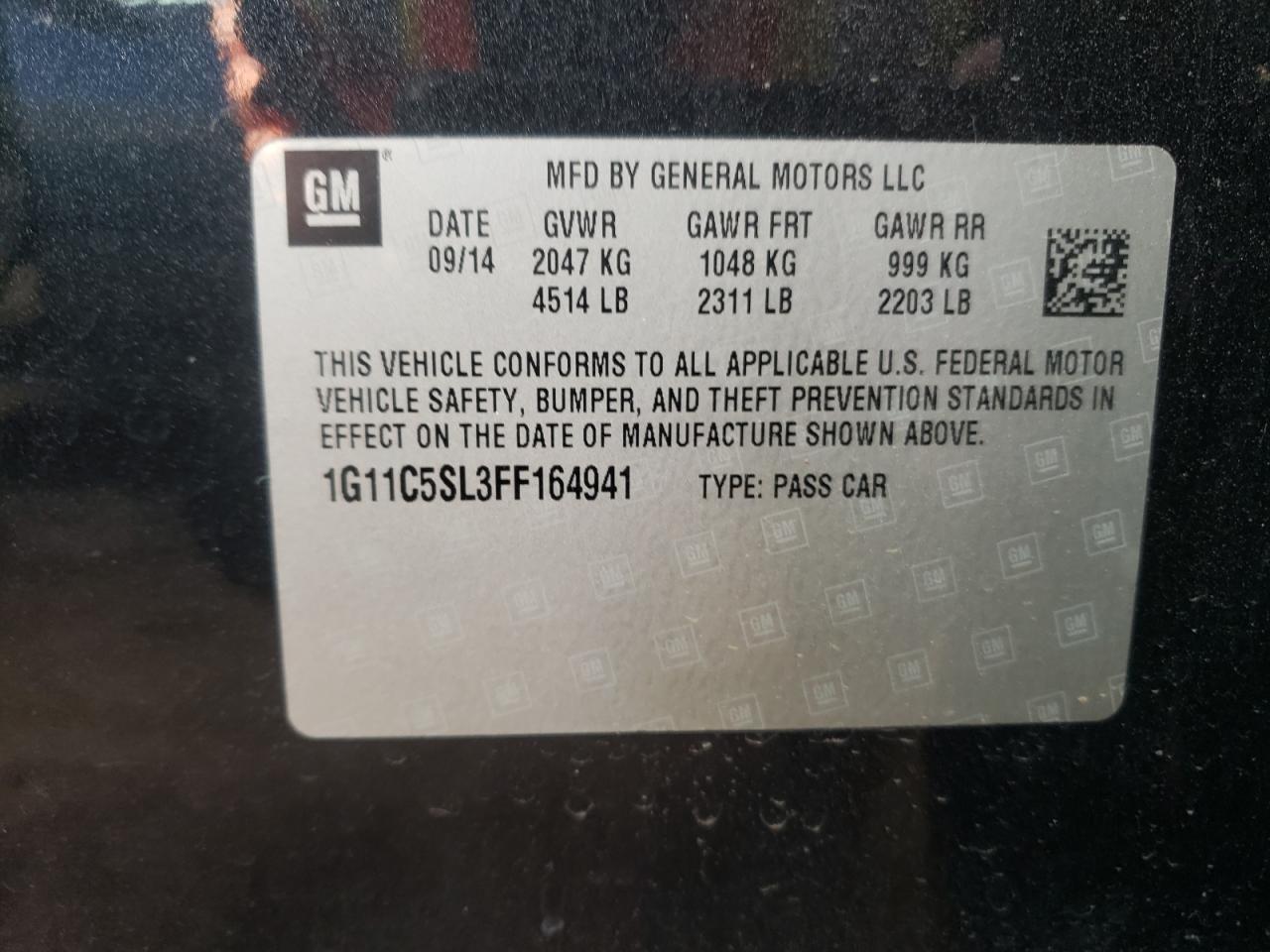 Photo 10 from auction – 2015 CHEVROLET MALIBU 1LT with VIN 1G11C5SL3FF164941