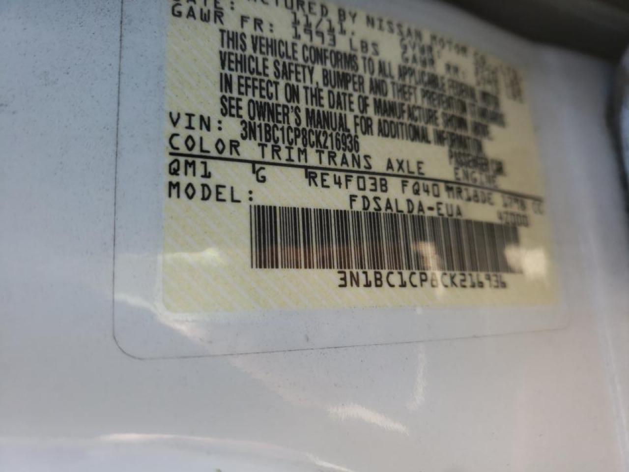 Photo 10 from auction – 2012 NISSAN VERSA S with VIN 3N1BC1CP8CK216936