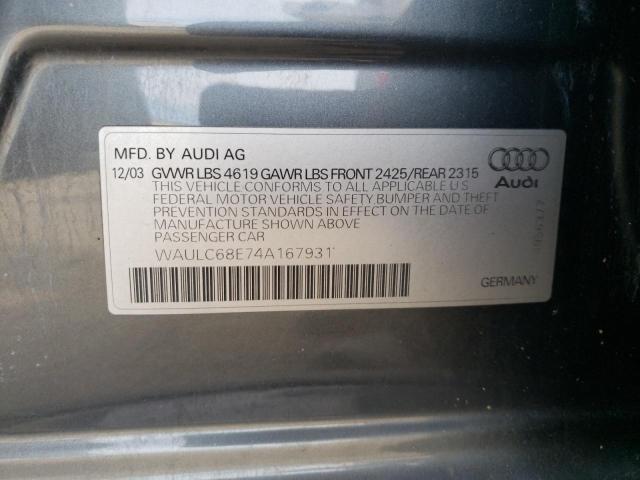 Photo 10 from auction – 2004 AUDI A4 1.8T QU with VIN WAULC68E74A167931