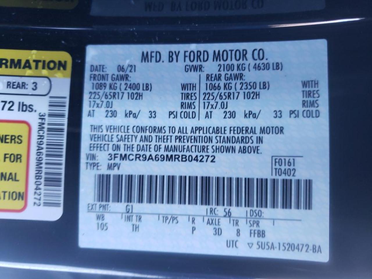 Photo 10 from auction – 2021 FORD BRONCO SPO with VIN 3FMCR9A69MRB04272