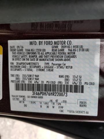 Photo 10 from auction – 2017 FORD FUSION SE with VIN 3FA6P0H76HR220073