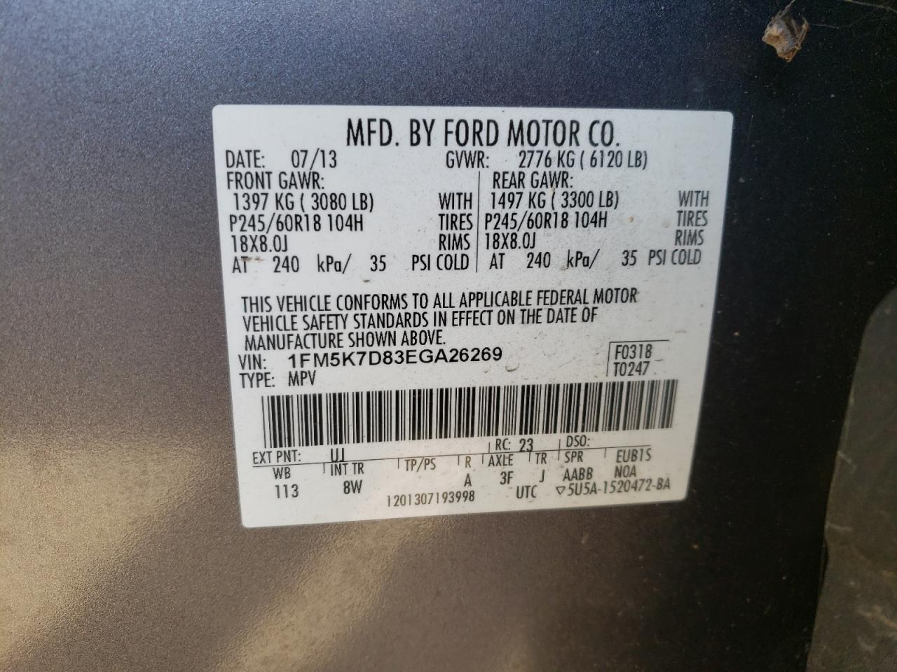 Photo 10 from auction – 2014 FORD EXPLORER X with VIN 1FM5K7D83EGA26269