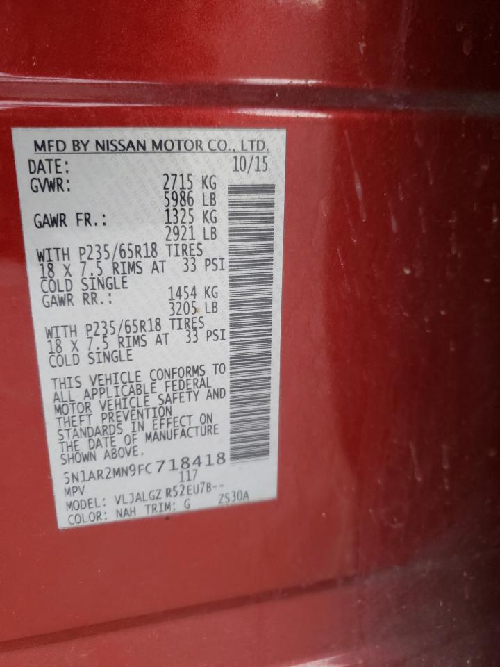 Photo 10 from auction – 2015 NISSAN PATHFINDER with VIN 5N1AR2MN9FC718418
