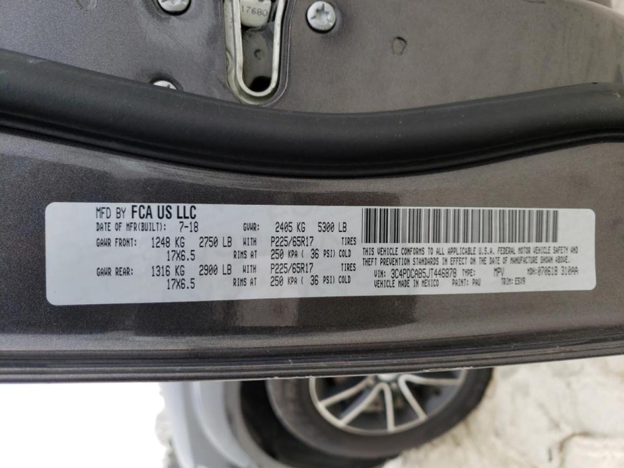 Photo 10 from auction – 2018 DODGE JOURNEY SE with VIN 3C4PDCAB5JT446878