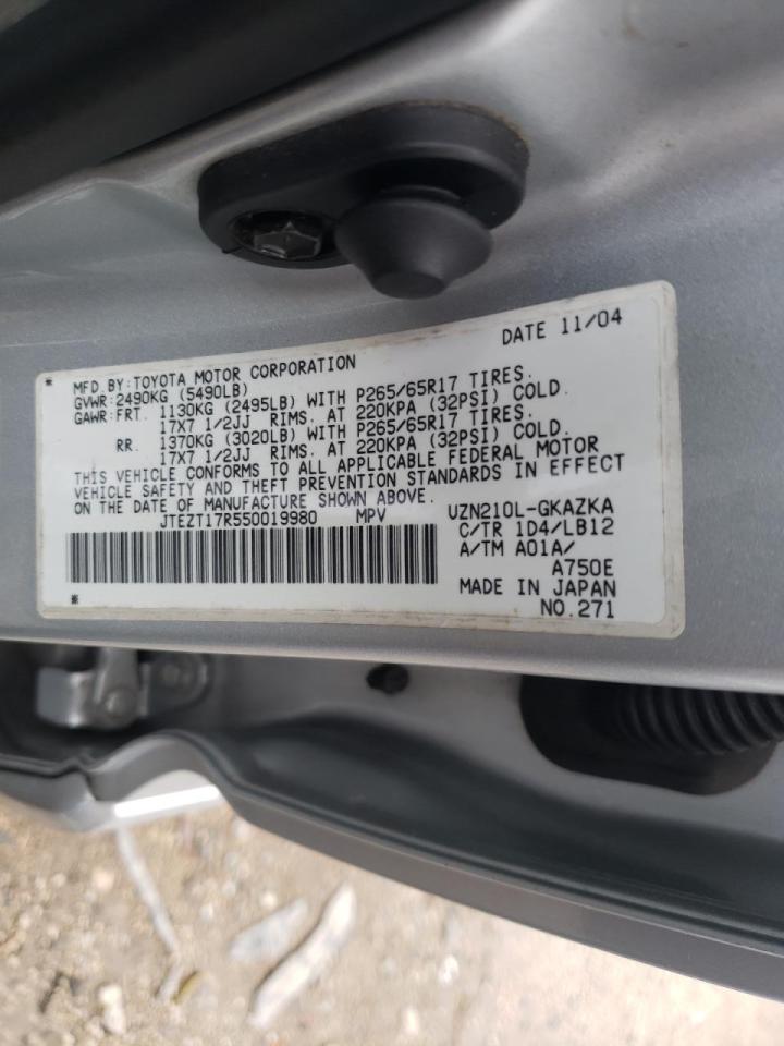 Photo 10 from auction – 2005 TOYOTA 4RUNNER LI with VIN JTEZT17R550019980