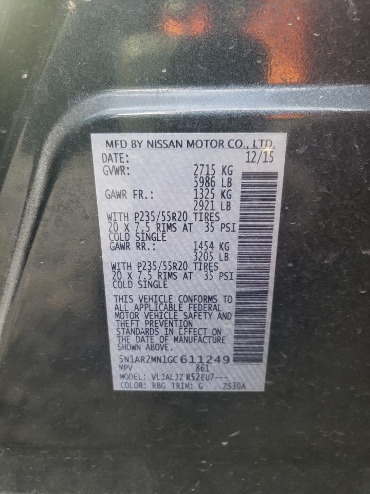 Photo 10 from auction – 2016 NISSAN PATHFINDER with VIN 5N1AR2MN1GC611249