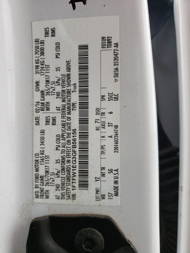 Photo 10 from auction – 2016 FORD F150 SUPER with VIN 1FTFW1EG3GFB56156