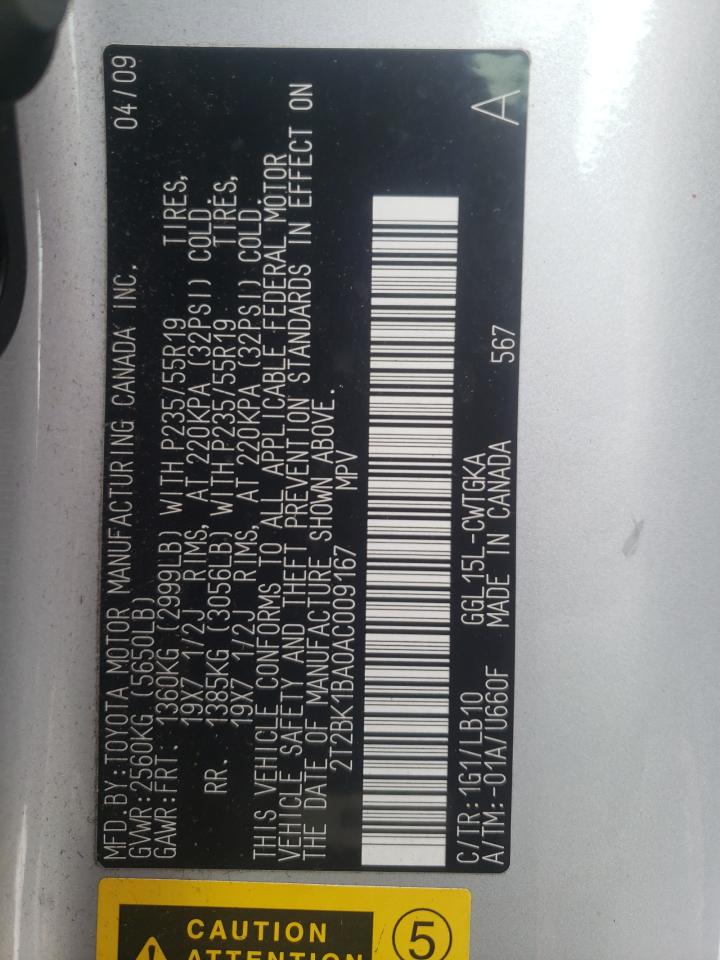 Photo 10 from auction – 2010 LEXUS RX 350 with VIN 2T2BK1BA0AC009167