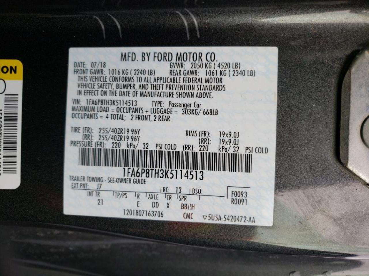Photo 10 from auction – 2019 FORD MUSTANG with VIN 1FA6P8TH3K5114513