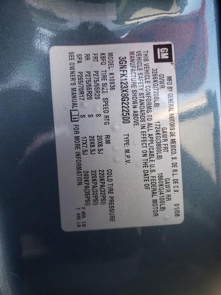 Photo 10 from auction – 2008 CHEVROLET AVALANCHE with VIN 3GNFK123X8G222500